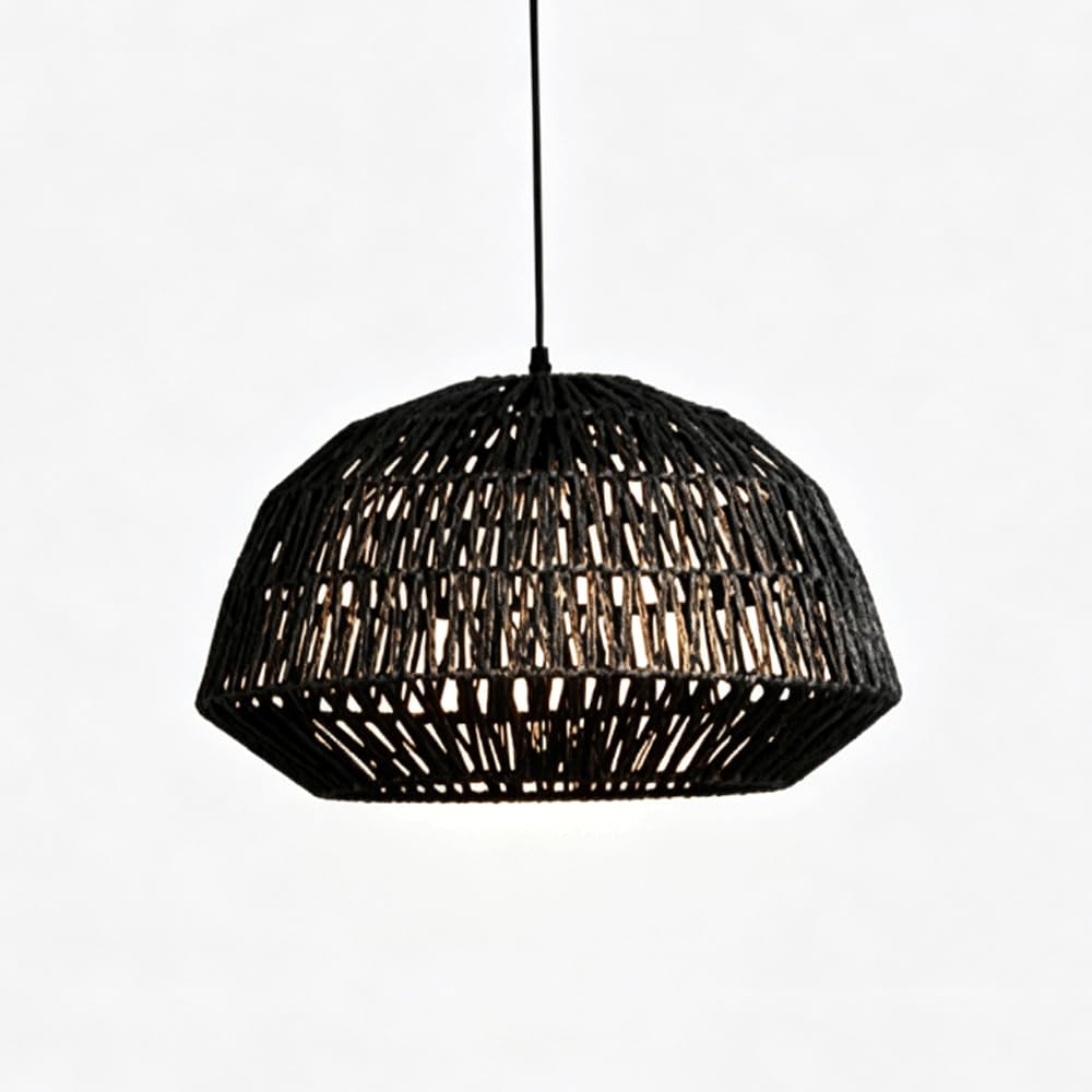YNAHZAOK Wabi Sabi Wind Hemp Rope Pendant Lamp Hand Woven Pendant Light Fixture Hemp Rope Hanging Chandelier for Restaurants Bars Bedroom Studies Tea Rooms with Adjustable Suspension Line E27 Base