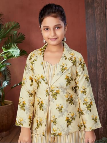 Image of Aarika Girls Lemon Colour Floral Print Cotton Co-ord Set