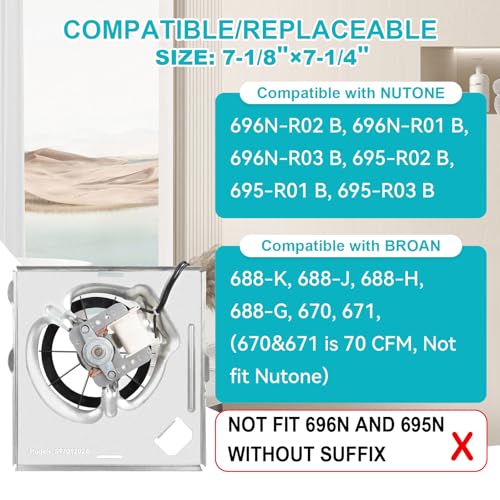  Upgrade Pure Copper 696N-R02 B Unit 50CFM Fan for Broan/Nutone 688-K/688-G/688-H/688-J
| Upgrade Pure Copper |0Sones S9