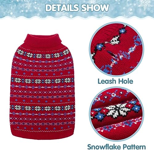 Image of BINGPET Dog Sweater for Large Medium Dogs,Warm Knit Clothes with Leash Hole | Turtleneck Winter Classic Snowflake Pet Knitwear, Thick Cold Weather Fall Winter Soft Ugly Coat for Girls Boys Puppy, Red ML