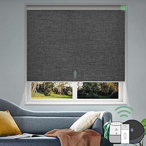 Yoolax Motorized Smart Blind for Window with Remote, Automatic Blackout Roller Shade Work with Alexa Google Home, Electric Solar Blind Customize for Sliding Door, Living Room (Fabric-Dark Grey) Cover