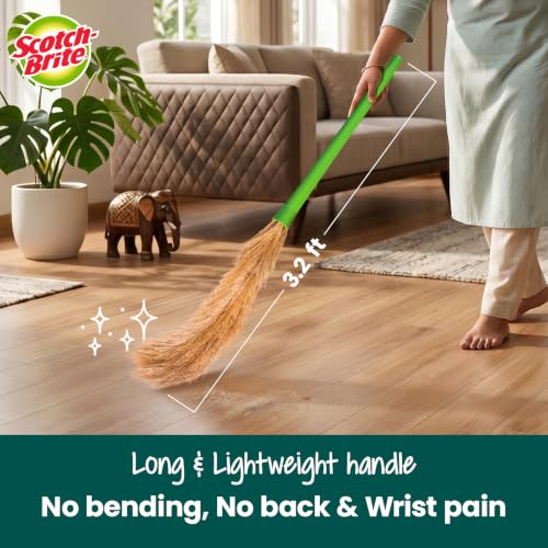 Image of Scotch-Brite Classic Floor Broom | Flat Fibers Pick Fine Dust & Hair | Long Handle for No Bending | No Dust Shedding | Lightweight & Long Lasting
