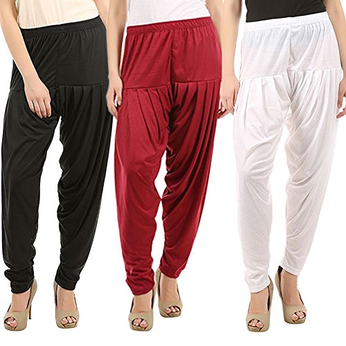Image of Buy That Trendz Combo Offer (Pack of 3) Cotton Viscose Lycra Dhoti Patiyala Salwar Harem Bottoms Pants for Womens (White, Maroon, Black)