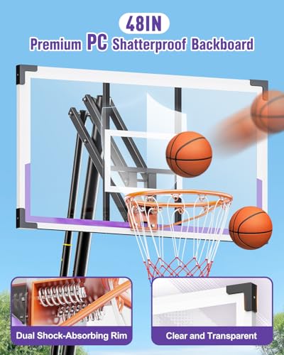 Image of TONBUX Basketball Hoop Outdoor 44 /48 /54 Inch PC Backboard, 10FT Adjustable Basketball Goal, Portable Basketball Hoop for Kids /Teens /Adults in Backyard, Driveway and Indoor