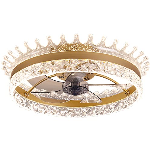 ROOTIFK 22,4-Zoll-Kristall-Deckenventilator ohne Flügel, dimmbar, 3 Farben, 3 Geschwindigkeiten, geschlossenes Deckenventilatorlicht mit Fernbedienung, Timing, flaches Ventilatorlicht (Gold) Cover