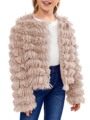 Image of Inorin Girls Open Front Cardigan Faux Fur Coat Warm Fuzzy Trendy Winter Vintage Parka Shaggy Party Outerwear Jackets Tops