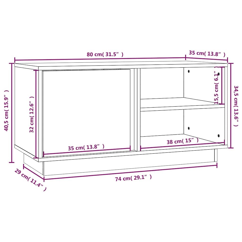 Biała szafka pod telewizor z litego drewna sosnowego, 80 x 35 x 40,5 cm, z miejscem do przechowywania, 3 półki i drzwiami, szafka do salonu na stolik pod telewizor, szafka pod telewizor