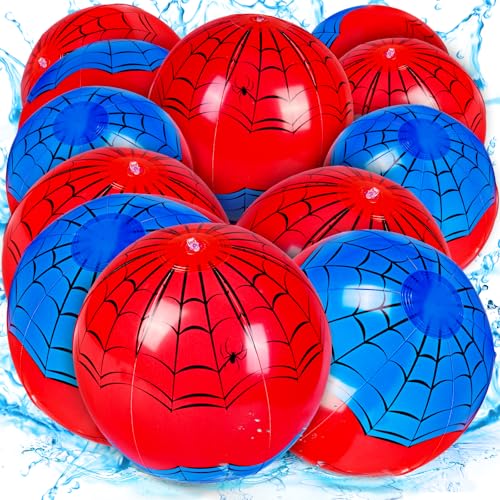 12 Pack Spider Theme Beach Ball - 16" Bulk Inflatable Beach Balls for Summer Water Games Pool Games, Blue and Red Spider Web Birthday Party Decorations Favors Supplies, Graduation Decorations 2025