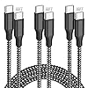 Cable USB C a USB C, paquete de 3 cables de carga trenzada de nailon tipo C de 10 pies y 60 W, carga rápida para iPhone 17, 16, 15, Series iPad, MacBook, CarPlay y más (negro)