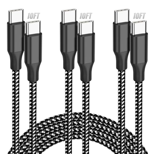 Bkayp USB C Cable,3 Pack 10FT USB C to USB C 60W Fast Charging Cable, Nylon Braided Type C Charger...
