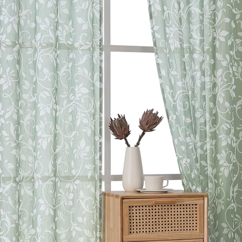 OWENIE Juego de 2 paneles de cortinas traslúcidas de 63 pulgadas de largo, cortinas semitraslúcidas con diseño impreso, cortinas impresas en cortinas transparentes para sala de estar, bolsillo para
