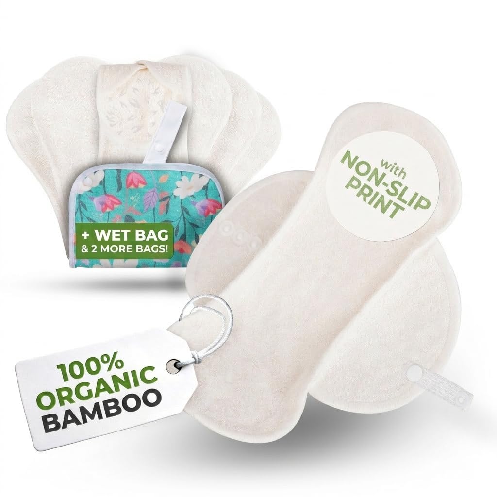 Salvaslip reutilizables antideslizantes en bambú orgánico para flujo blanco (M, 7 uds.); lavables a alta T°, 100% transpirables, salvaslip de tela sin olores, protección femenina diaria (sin PUL)