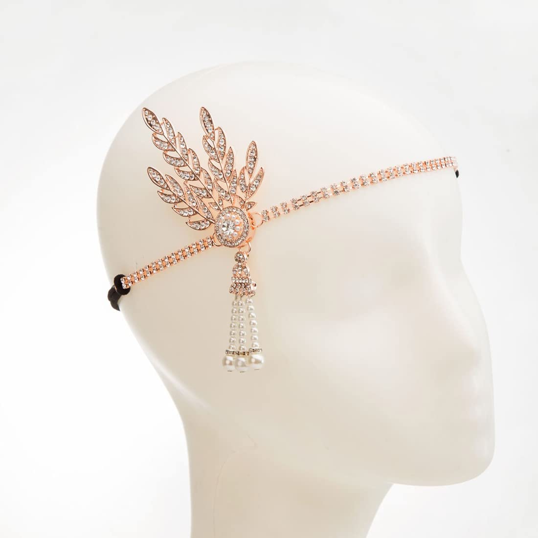 JORCEDI Fascia per capelli anni '20 del Grande Gatsby, con perle e strass, per matrimonio, ballo di fine anno, compleanno, costume (piuma