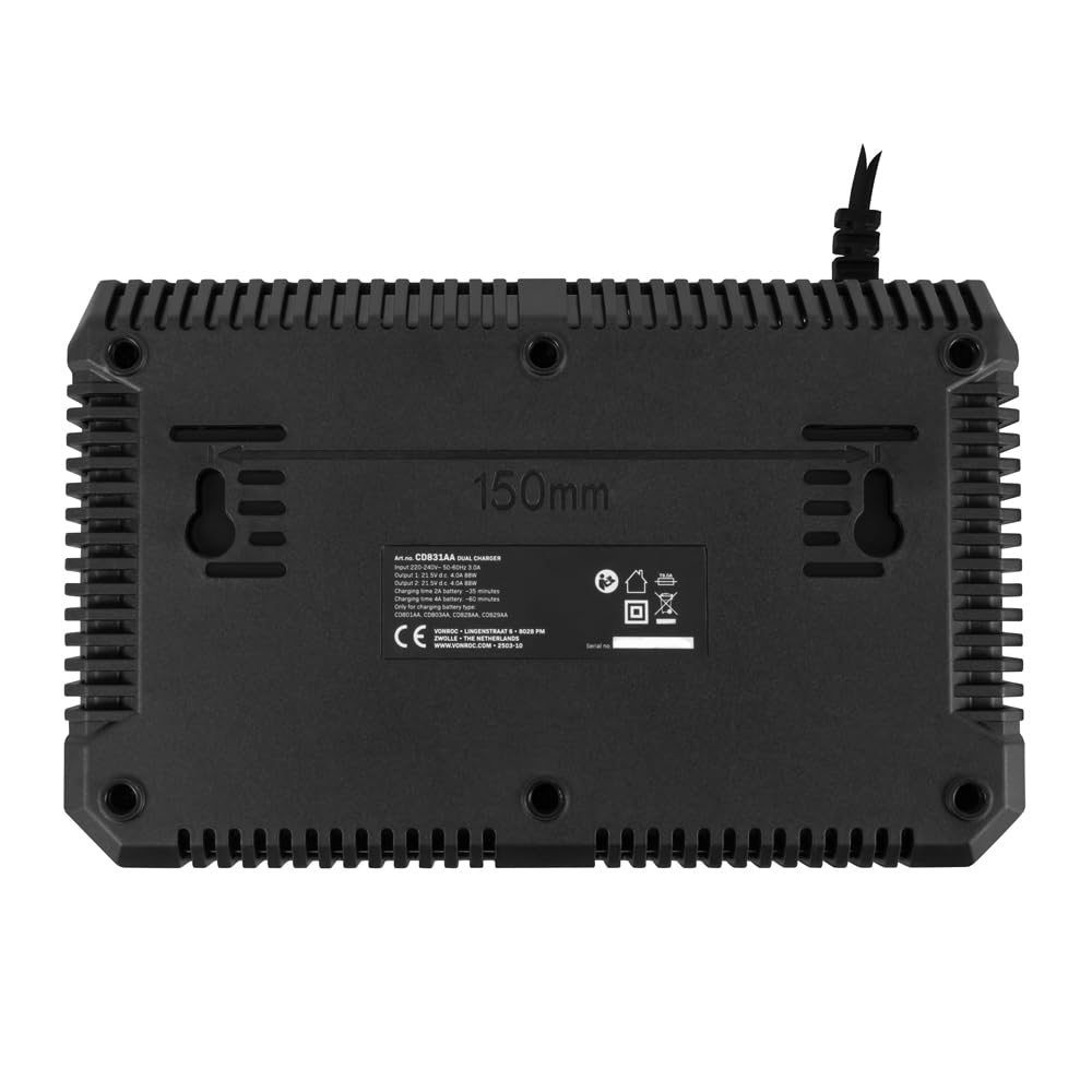 VONROC Zestaw startowy VPower 20V - 2 baterie litowo-jonowe 2,0 Ah + podwójna szybka ładowarka | Kompatybilny z wieloma narzędziami | Idealny do intensywnych projektów DIY i długotrwałych projektów