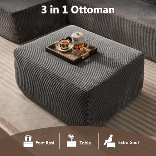 Image of HOOOWOOO Cloud Sectional Couch for Living Room,Modular Sectional Sofa No Assembly,Matching Plush Corduroy Ottoman(Gray)