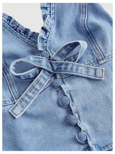 MakeMeChic Women's Shirred Denim Vest Tops Tie Backless Slim Fit Halter Crop Top3