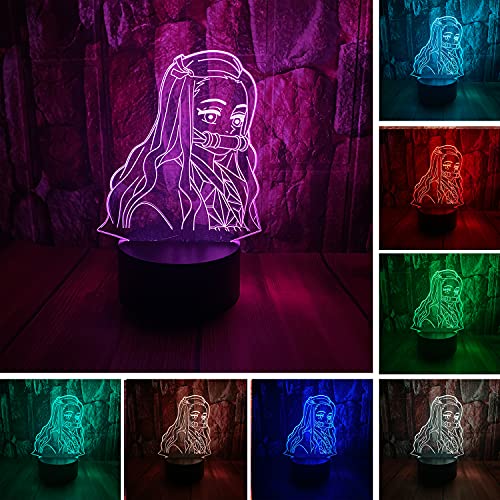 Cute Demon Slayer Kamado Nezuko Anime Figure Character 3D LED Optical Illusion Sleep Night Light with Remote 16 Colors Bedroom Decor Table Lamp Birthday Xmas Gifts for Child Kids
