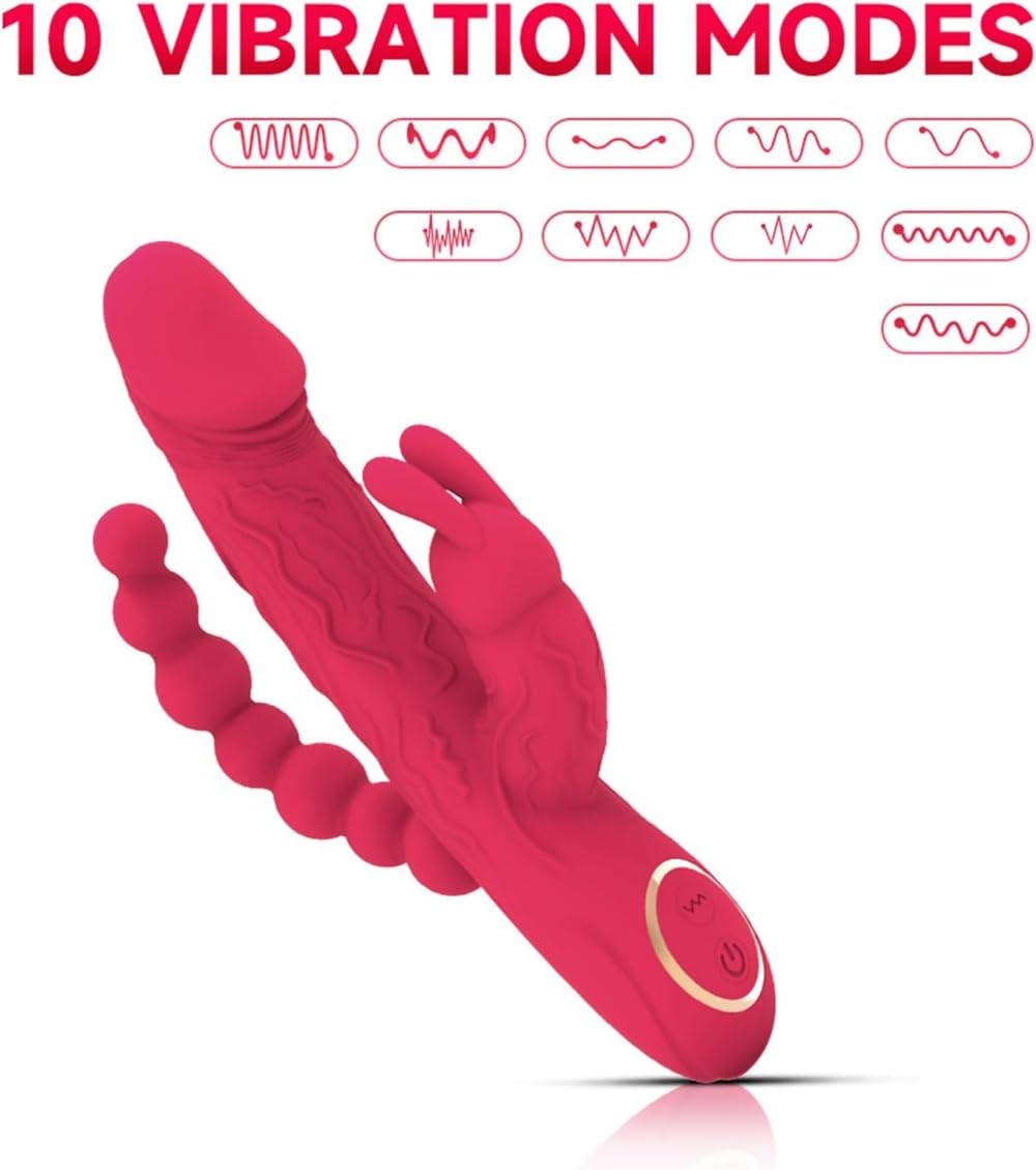 Con dildo, vibratore e giocattoli erotici: vibratore 3 in 1 per il punto G, 10 modalità di vibrazione, giocattolo erotico in silicone impermeabile (rosso)