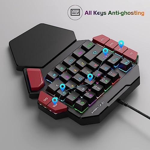 Image of MageGee One Handed Professional Gaming Keyboard, RGB Backlit 35 Keys Mini Wired Mechanical Keyboard with Red Switch for PC Gamer, Support 6 Macro Keys - Black /Red