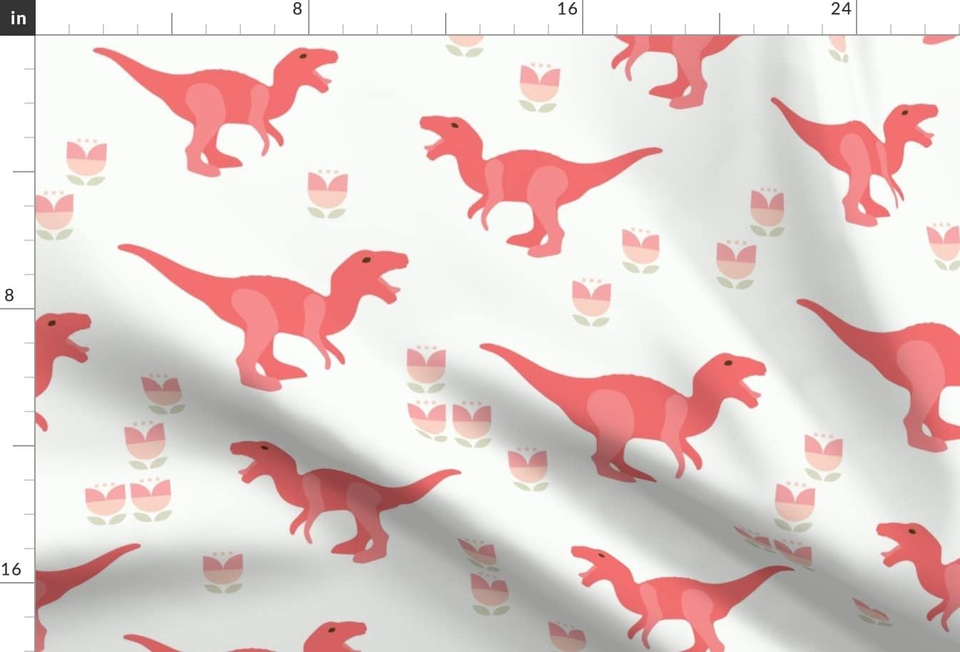 Spoonflower Fabric - Prehistoric Pink Dinosaur Girl Dino Printed on Chiffon Fabric by The Yard - Sewing Fashion Apparel Dresses Home Decor
