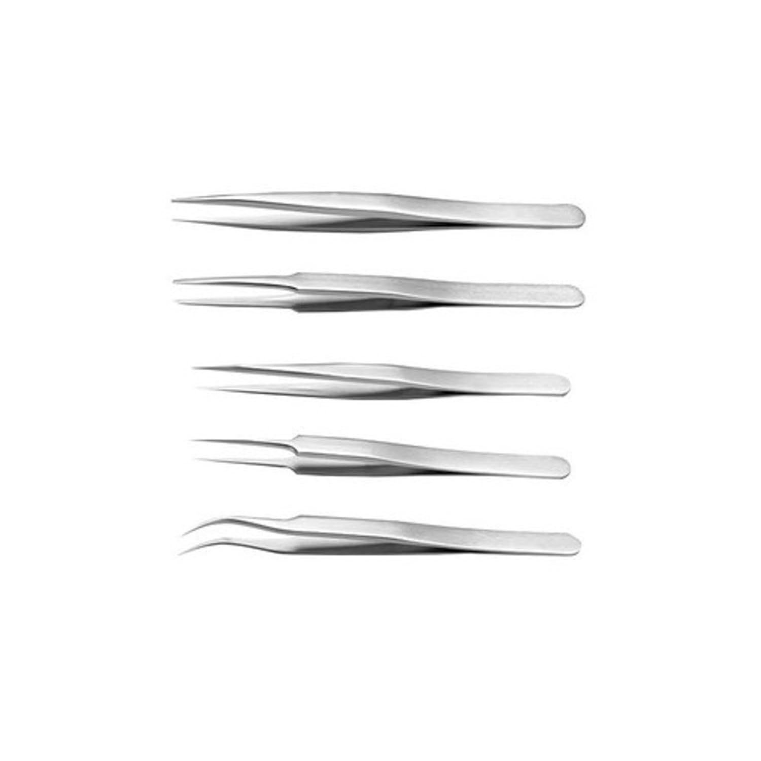 Kit of 5 Stainless Steel Tweezers