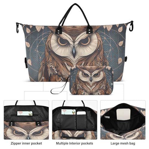 Large Travel Duffel Bag, Cool Owl Dreamcather Sports Tote Gym Bag, Shoulder Weekender Overnight Bag for Women Men, Carry On Luggage with Toiletry Bags2