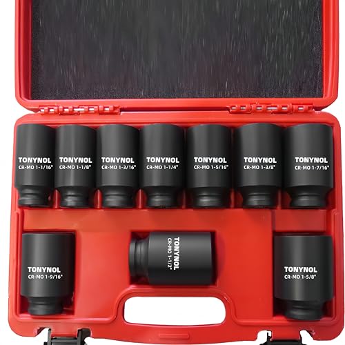 TONYNOL 1/2 Inch Drive Deep Impact Socket Set,10 PCS,6-Point,SAE Size(1-1/16