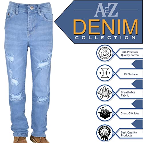 A2Z Kids Boys Relaxed Straight Fit Boot Cut Light Blue Ripped Jeans Stretchy Comfort - Jeans JN64 Light Blue._11-124