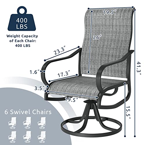 Udpatio Patio Swivel Chairs Set Of 6, Outdoor Dining Chairs High Back, All Weather Breathable Textilene Outside Furniture Chair With Metal Rocking Frame For Lawn Garden Backyard Duck, Dark Grey #TOP4