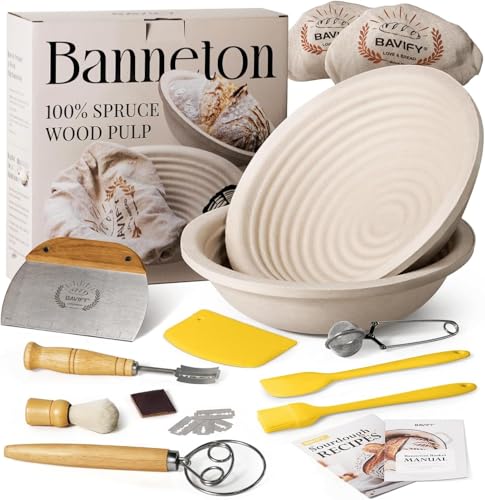 Sourdough Proofing Basket Gift Set Sourdough Starter Kit baking tools 9 2.2LB Round Sourdough Banneton Basket Kit including Proofing Bowl Cover Dough Whisk Lame Scraper
