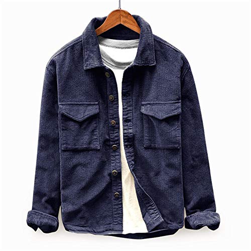 Enjoybuy Mens Corduroy Casual Lightweight Jacket Button Down Regular Fit Two Pocket Front Jacket Shirts Navy