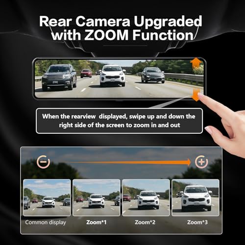 12" Rear View Mirror Camera, 4K Smart Touch Screen Mirror Dash Cam Front and Rear, Supports Zoom in, Night Vision, Parking Mode, 1080P Back Up Camera, GPS, 32GB Card - Image 3