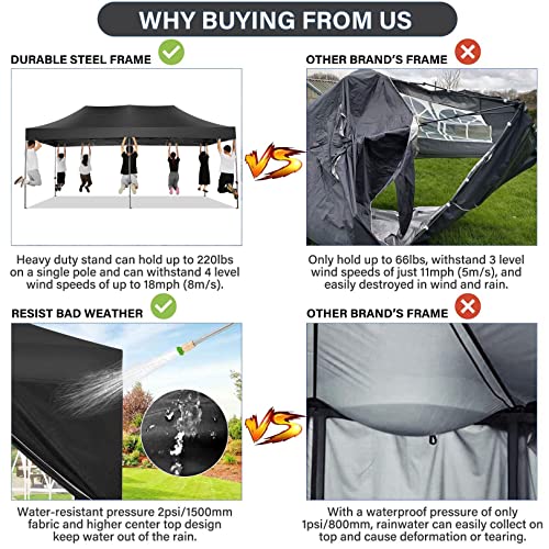Image of COBIZI 10x20 Pop Up Canopy Tent,Heavy Duty Canopy(Black with 6 Sidewalls)