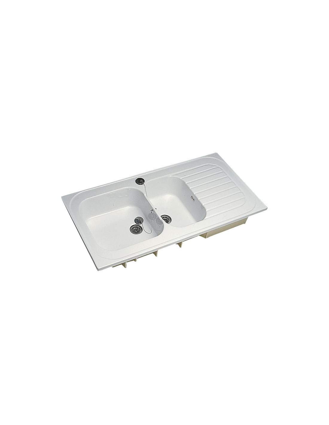 FRANKE - Evier blanc Romans 120x60 à poser 2 cuves - 1 égouttoir