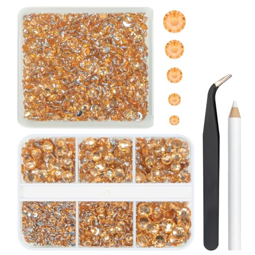 qiipii 3060PCS Caramel Gold Resin Crystal Rhinestones Flatback Golden Stones 2mm 3mm 4mm 5mm 6mm No-Hotfix Gems Crystals Diamonds for Nails Face Eyes Makeup Tumblers Bottles DIY Crafts Clothes Shoes