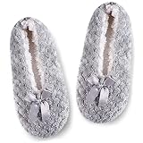 TRENSOM Fun Cute Fuzzy Slipper Socks for Women with Grippers Non Slip House Socks, Grey Fuzzy Socks