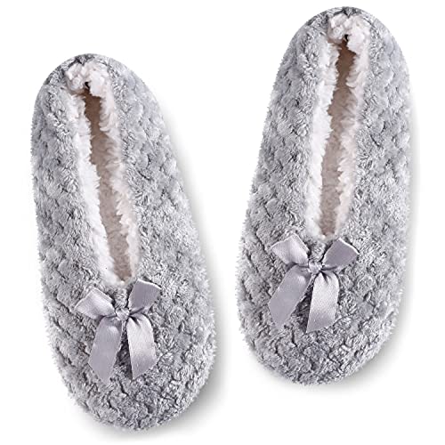 Trensom Fun Cute Fuzzy Slipper Socks For Women With Grippers Non Slip House Socks, Grey Fuzzy Socks #TOP10