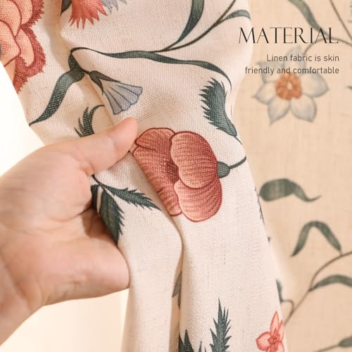 Image of ISAENNE Designer French Linen Printed Curtains,2 Panels,79 inchx53 inch-Daffy | Vintage Elegant Cottage Curtain with Grommets 79 inches long,Floral Pattern Draps,kitchen Bedroom Living Room Window