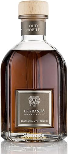 Dr. Vranjes - Difusor Oud Nobile 8.5fl oz + paquete doble de varillas blancas (3 unidades) - Fragancia de lujo para el hogar, fabricado en Italia,