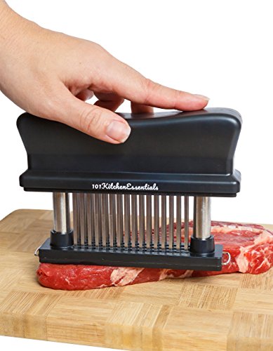 Meat Tenderizer Tool - 48 Blades Durable Stainless Steel Meat Tenderizer (Black) - Suitable for Tendering Chicken, Pork, Steak and Fish - White & Red Meat Tenderizer for All Kitchens