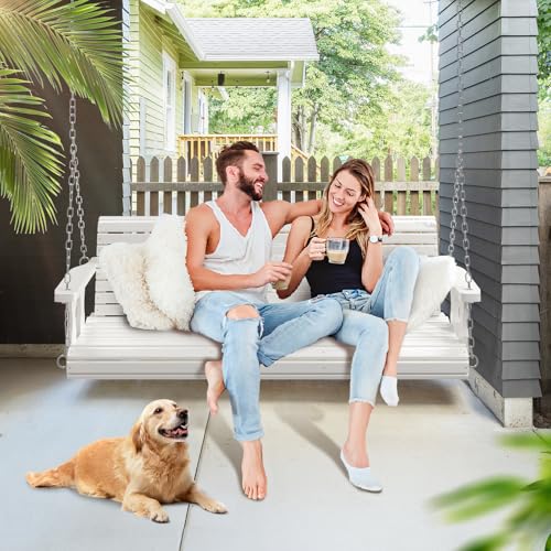 Image of VINGLI 2026 Upgraded 5 FT Wooden Porch Swing, 880 LBS Heavy Duty, White