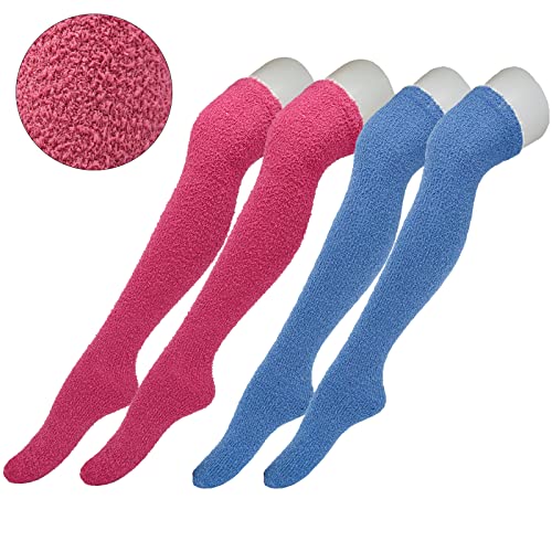 6 Pairs Fluffy Over Knee Socks, Classic Knee Thigh High Sock, Soild Color Over Knee Leg Warmer Winter4