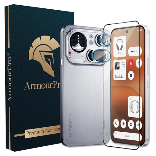 Image of ArmourPro Edge to Edge Tempered Glass for Nothing Phone (4A) Pro with Blue Camera Ring Guard, 9H Screen Protector, Anti-Scratch, Anti-Fingerprint, Bubble-Free Installation Kit