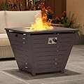 PaPaJet 32" Propane Fire Pit Table, 50,000 BTU Gas Fire Pit Table, Square Firepit Table with Lid and Lava Rock, Outdoor Propane Firepit for Garden, Backyard, Patio
