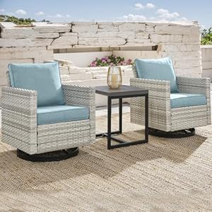 Patio Chairs Rocking Swivel Chair - 3 Piece Wicker Outdoor Patio Furniture Bistro Set PE Rattan Rocker Glider Chairs with Cushions and Side Table for Outside Porch Deck Balcony(Light Grey/Sky Blue) Patio Chairs Rocking Swivel Chair 3 Piece Wicker Outdoor Patio Furniture Bistro Set PE Rattan Rocker Glider Chairs with Cushions and Side Table for Outside Porch Deck BalconyLight GreySky Blue