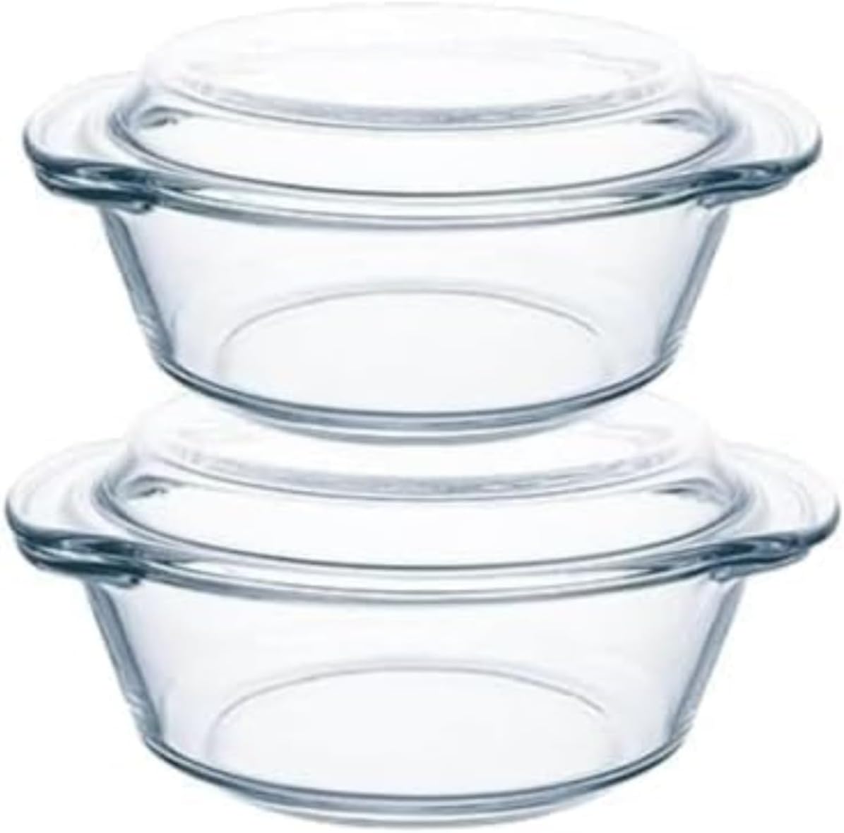 Raineed 透明ガラス、防水、蓋付き家庭用スープ加熱容器、キャセロール、耐熱皿 (1500ml＋1500ml（2枚）)