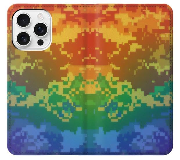 Etui iPhone 16 Pro LGBT camouflage housse flip en cuir