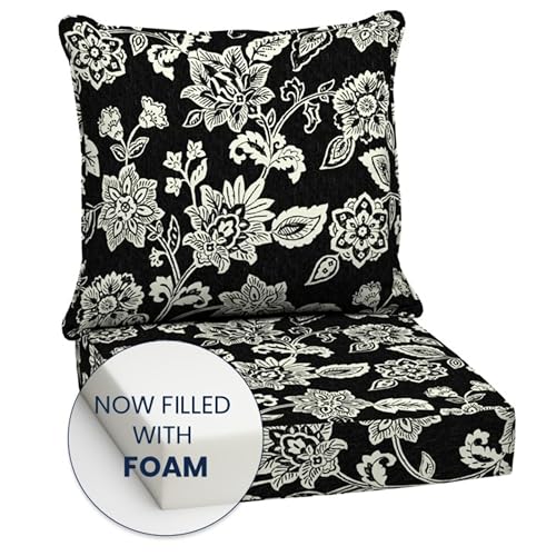 Image of Arden Outdoor Foam Deep Seat Cushions Set, 24x24, Premium High-Density Foam, Never Flattens, Weather-Proof for Patio Chair Sofa Couch, Ashland Black Jacobean