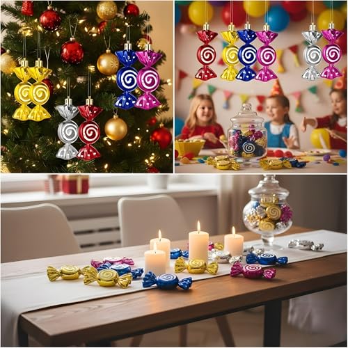 Image of Crackles Christmas Candy Hanging Ornaments (Set of 6) | Multicolor Decorative Candies for Christmas Tree & Home Decor | Festive Hanging Decoration for Party & Celebration