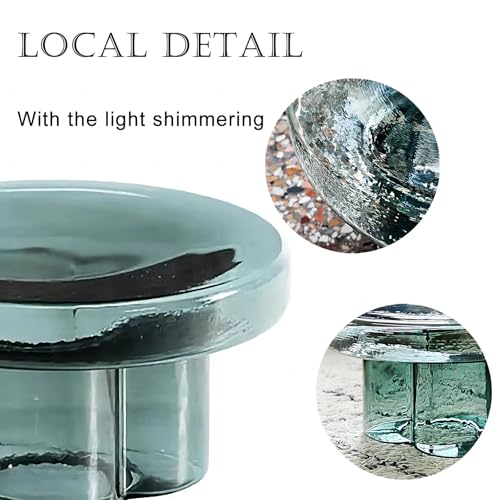 Image of Turq Glass Side Table for Living Room, 19.68 Inches x 12.59 Inches Round End Table with Tempered Glass Top